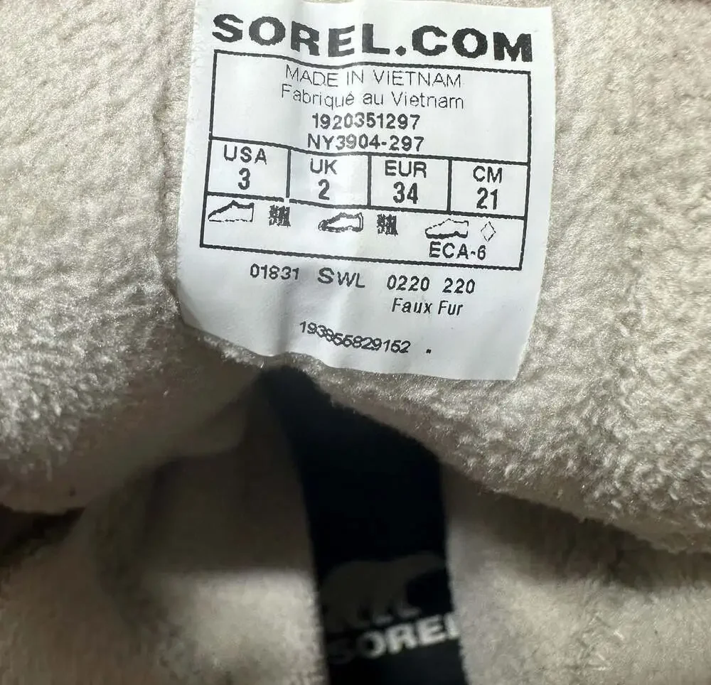 Sorel Explorer Joan Waterproof Kids Winter Boots Faux Fur Suede Youth 3 EU 34